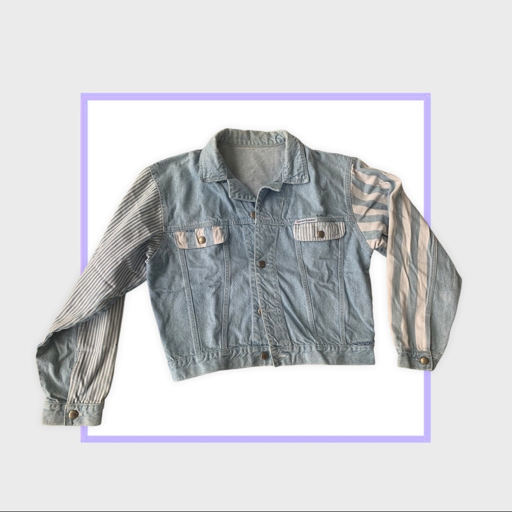 Vintage baby blue stripe detail denim jacket